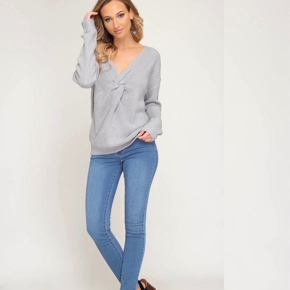 Front Twist Knit Sweater in Blue Gray - Picture 5 of 8